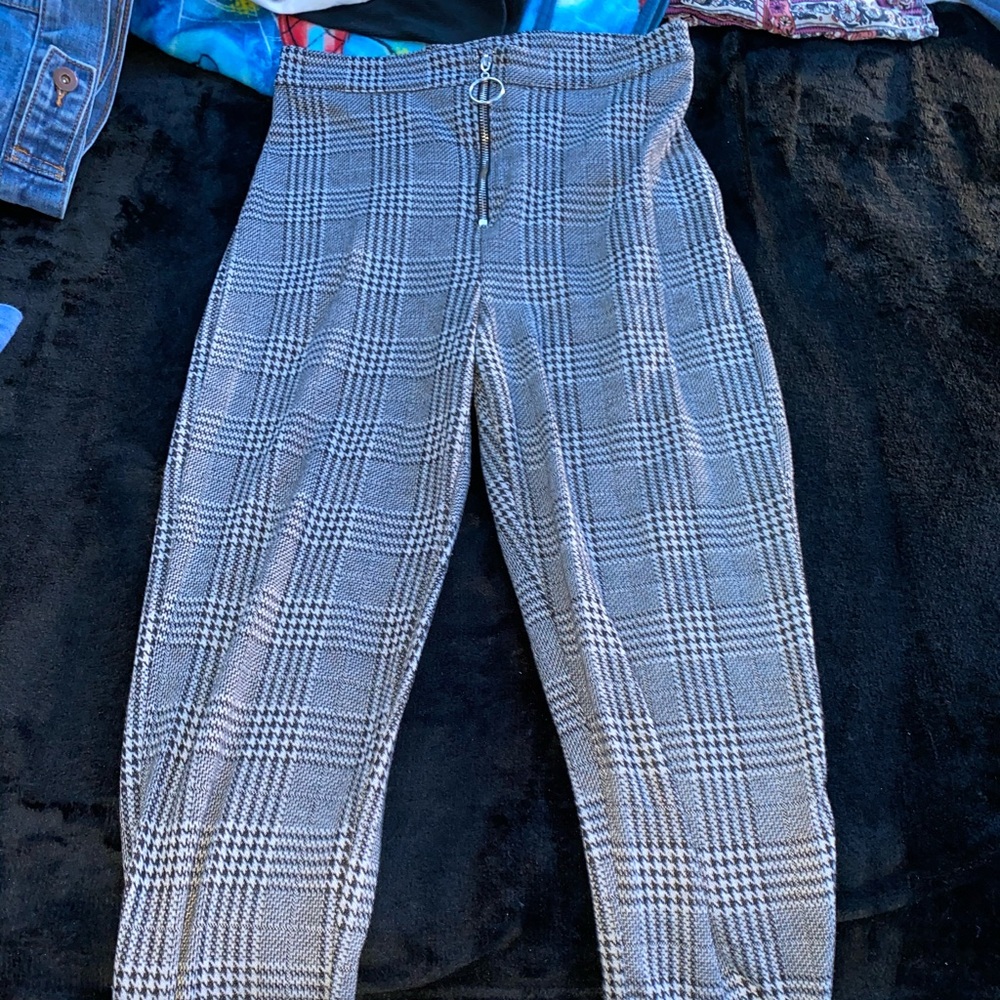 High waisted plaid pants